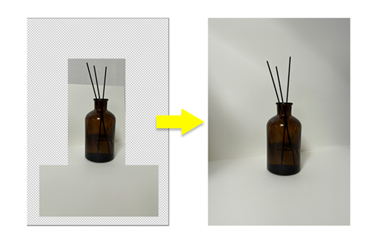 생성형 채우기 기능을 이용하여 배경을 채워준 모습