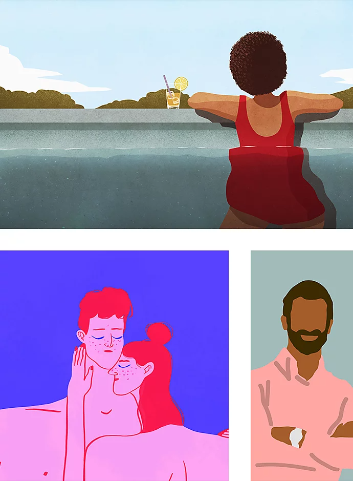 예술적으로 표현한 사람 드로잉 콜라주