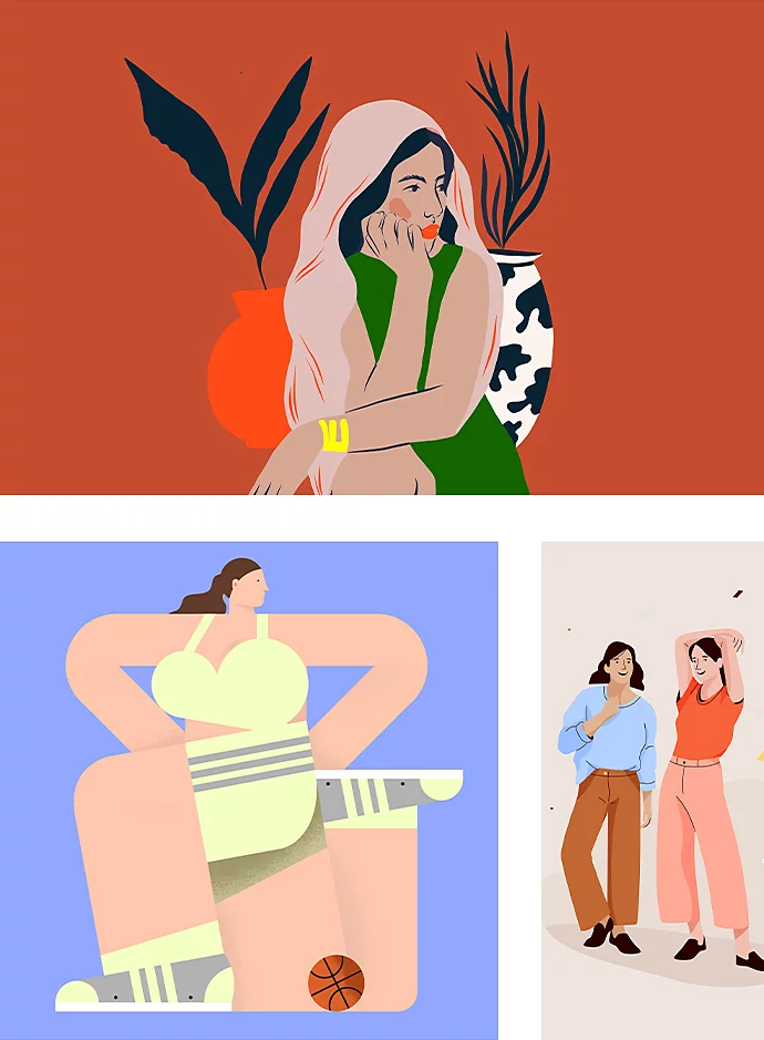 예술적으로 표현한 사람 드로잉 콜라주