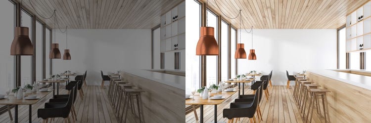 포토샵 조정 레이어로 레스토랑 내부 색감 보정 비교 이미지