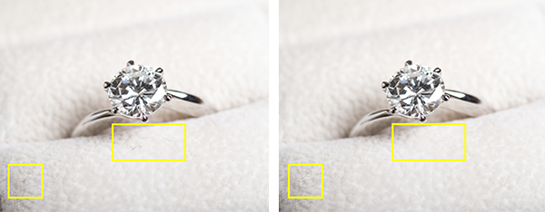 스팟 복구 브러시 내 ‘근접위치’ 유형 활용 전(좌측) 후(우측) 예시