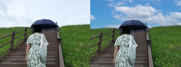 포토샵 하늘 대체 기능으로 흐린 날씨를 맑은 날씨로 보정한 이미지