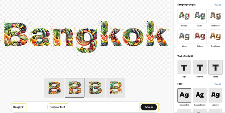 어도비 파이어플라이 Text Effects 활용해 'Bangkok' 텍스트 꾸미기