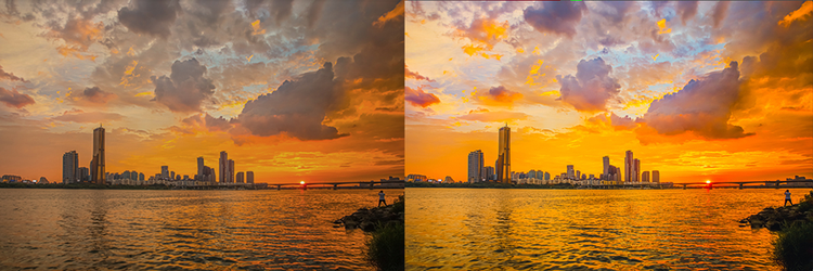 골든 아워 보정 전후 비교