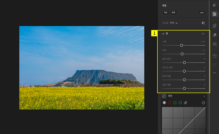 빛 패널 조절하여 하늘 선명하게 하기