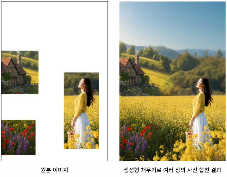 생성형 채우기로 여러 장의 사진 합친 결과