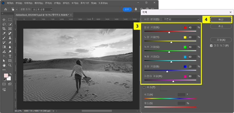 흑백 변환(Black & White) 적용하기