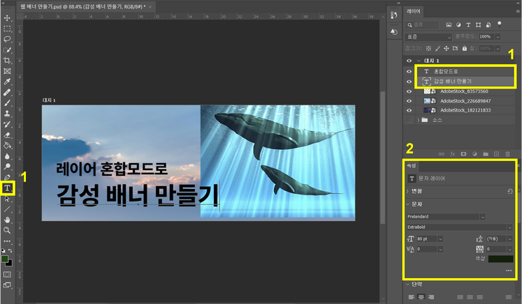 포토샵에서 텍스트 삽입 및 이미지 배치하기