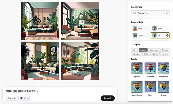 ‘Art’를 선택하면, 인공지능 사진을 그림으로 바꿀 수 있습니다.