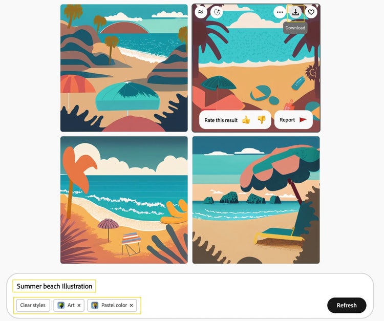 어도비 파이어플라이 text to image 기능으로 '여름 해변' 관련 이미지 제작하기