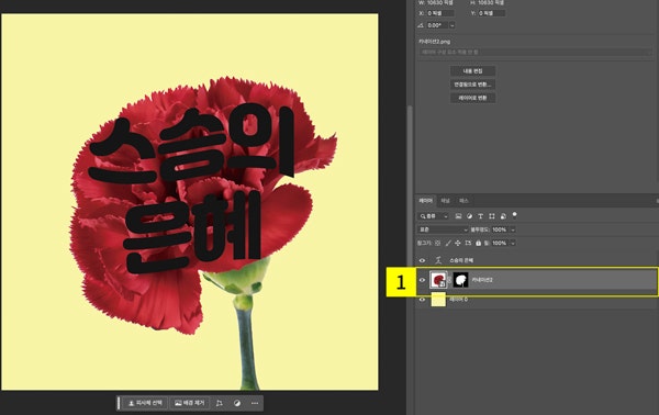 카네이션2 레이어 텍스트 아래로 이동시키기