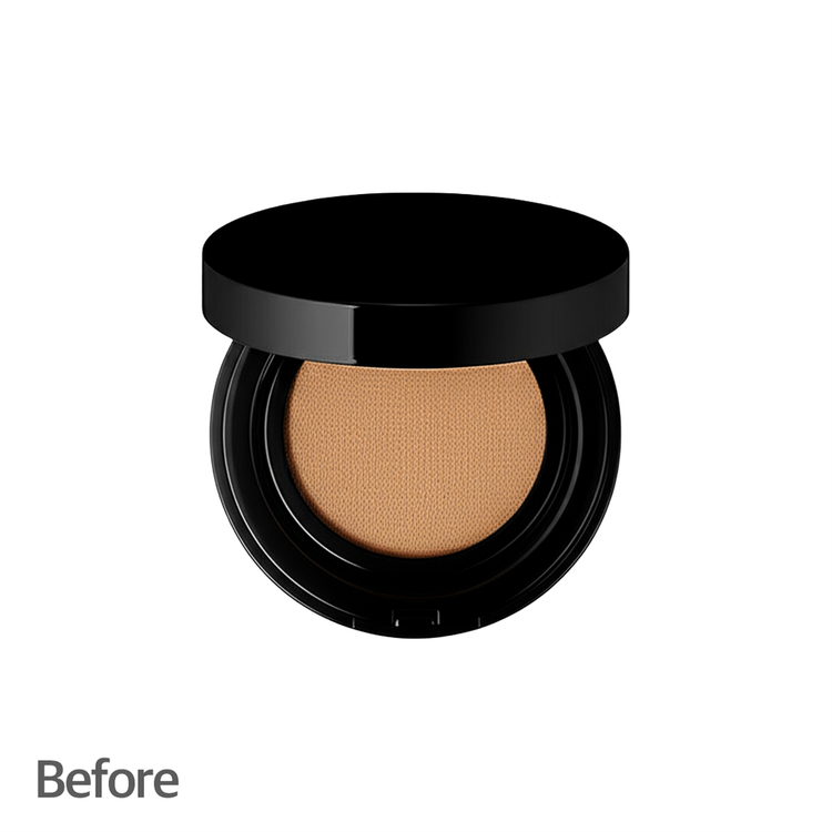 포토샵에서 배경 제거가 적용된 쿠션팩트 이미지. 제품은 잘 보이지만, 깊이나 분위기가 부족해 다소 밋밋해 보임
