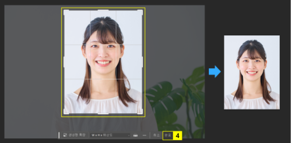 자르기 핸들을 드래그하여 얼굴 영역 선택하고 자르기