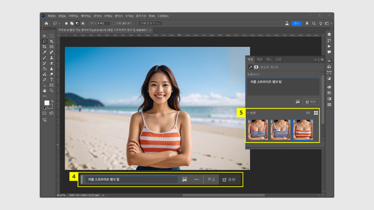 프롬프트에 원하는 의상 스타일 입력 후 ‘생성’ 클릭