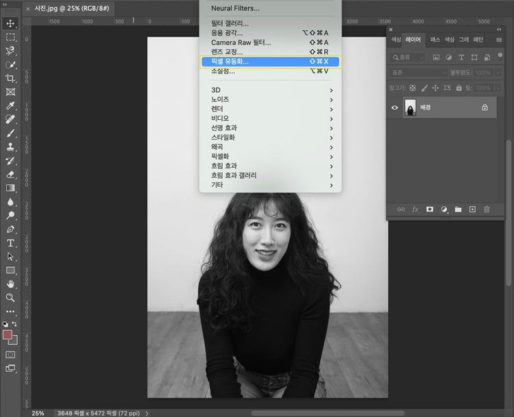 포토샵 픽셀 유동화 기능 사용하기