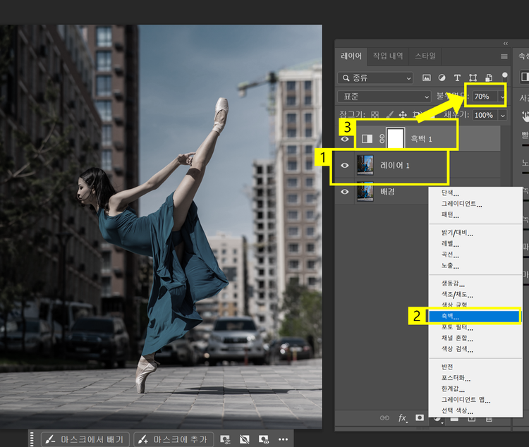 색 강조 흑백사진 만들기