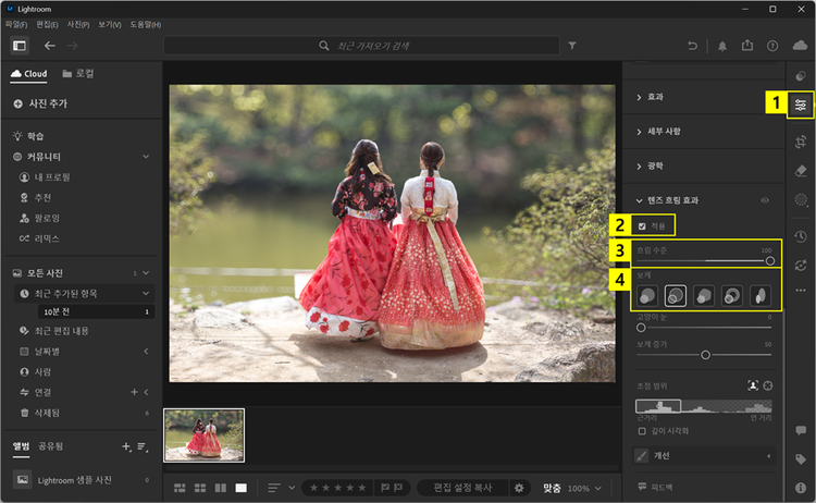 라이트룸보정으로 렌즈 흐림 효과 적용하기