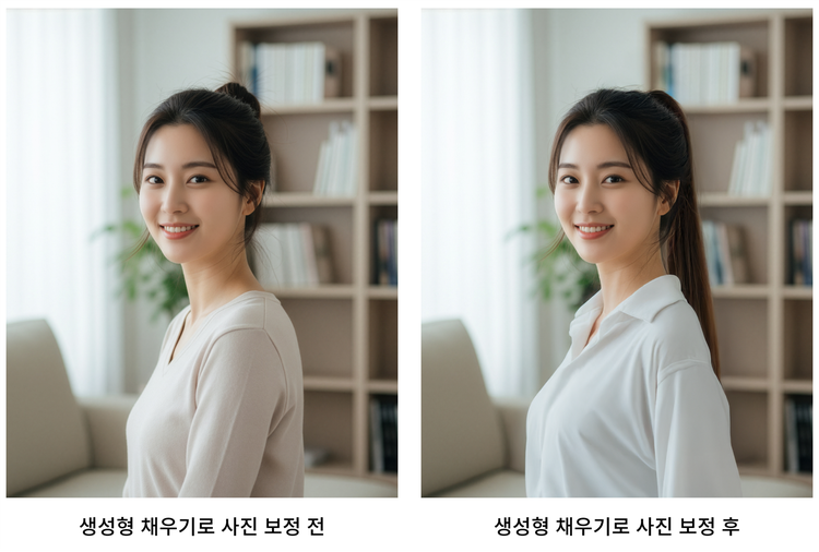 생성형 채우기로 사진 보정 전후 비교