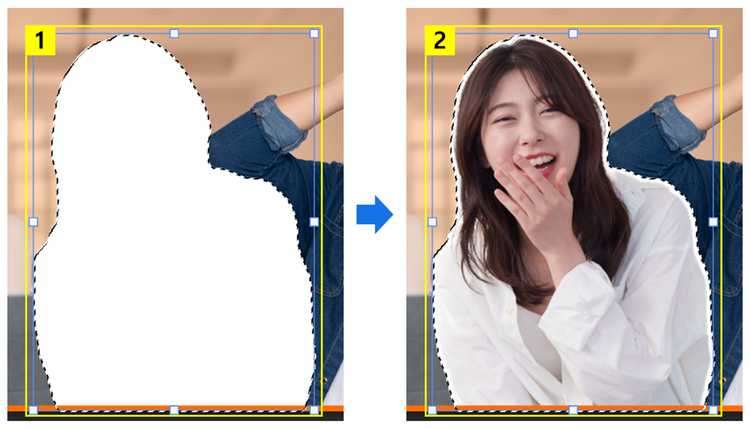 선택 영역 배경색으로 칠하고 레이어 순서 바꾸기