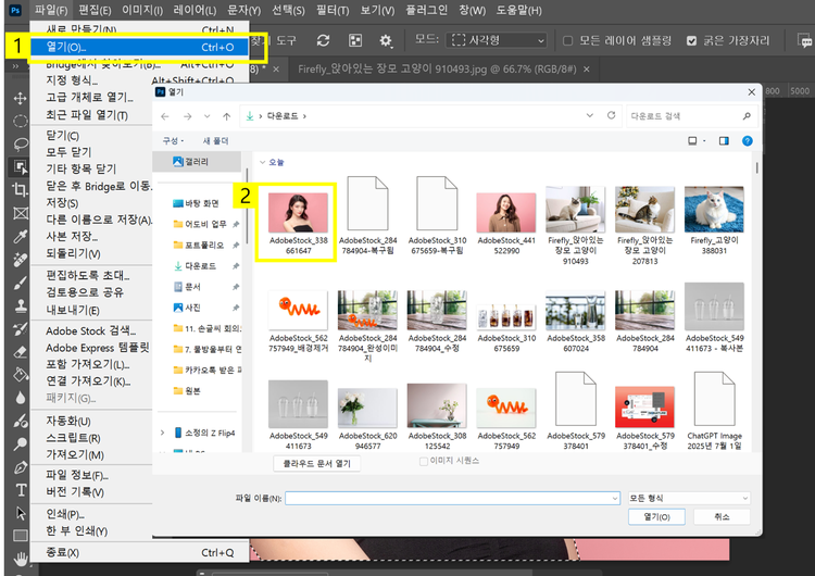 개체 선택 도구로 배경 지우기