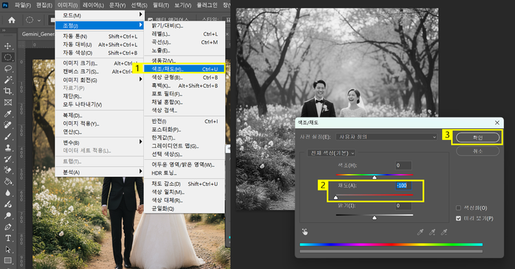 색조, 채도로 흑백사진 만들기