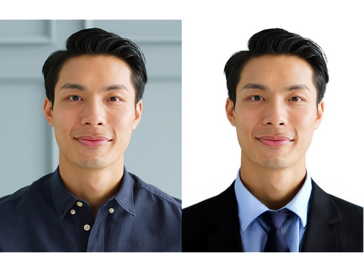 일반 정면 사진에 증명사진 옷 합성하기