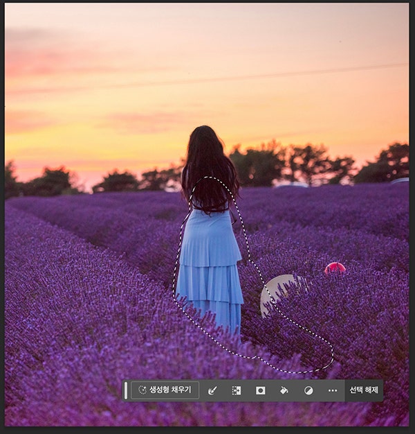 올가미 도구로 변경할 영역 지정하기