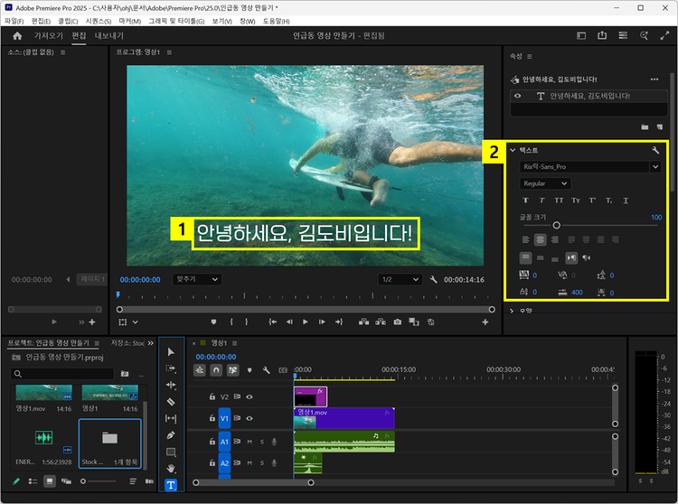 프리미어 프로에서 자막 텍스트 수정하기