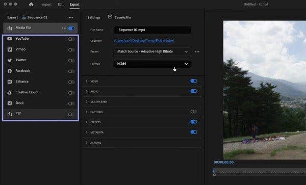 영상 업로드 할 플랫폼 선택 후 내보내기