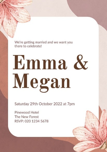 Pink Brown & White Floral Wedding A5 Invitation
