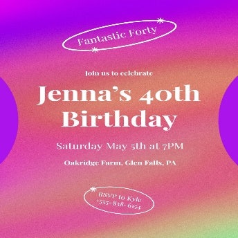 Purple and White 40th Birthday Party Invite