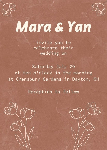 Brown and Pink Wedding Invite