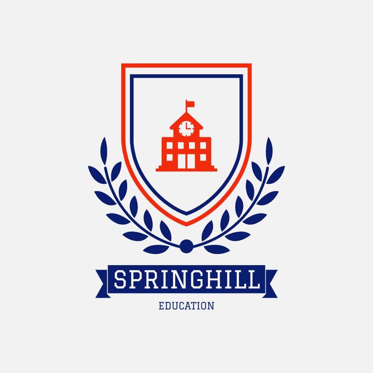 Grey Red Blue School Crest Logo