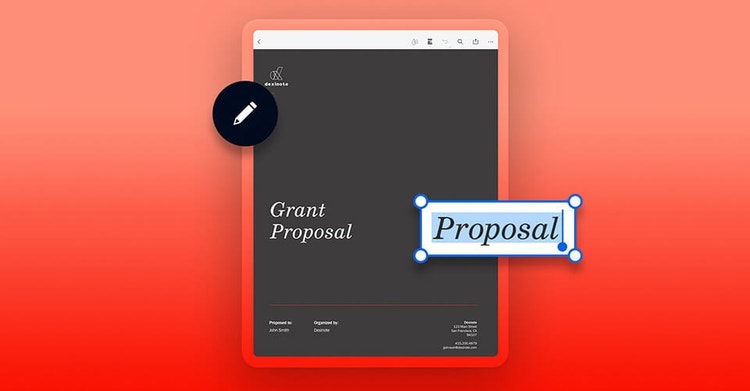 A graphic of editing a grant proposal on a tablet device