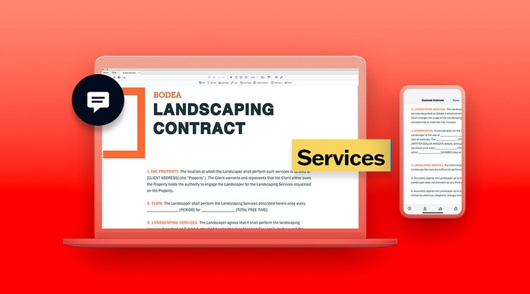 Graphic of a landscape contract on a laptop and on a mobile phone