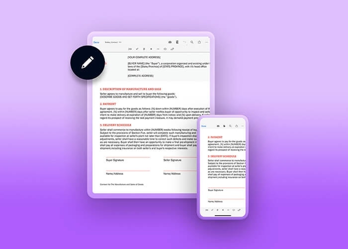 Editing a contract on different devices with Adobe Sign