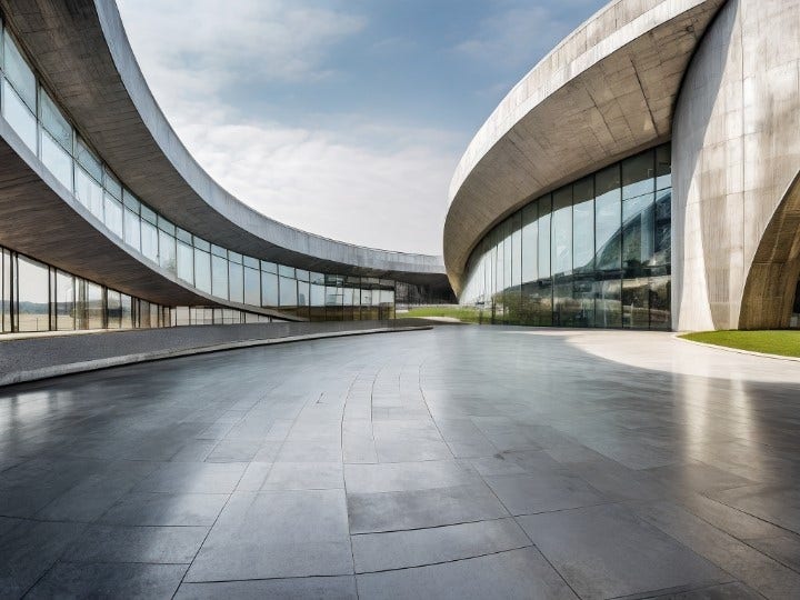 Adobe Firefly image of a futuristic building plaza