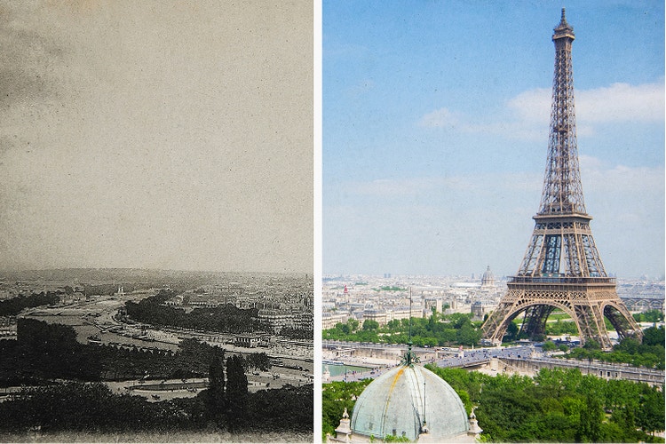 رسم بياني يقارن صورة ويب صغيرة وضبابية مع نسخة مُرممة أكبر وأوضح وعالية الدقة للاستخدام الحديث.