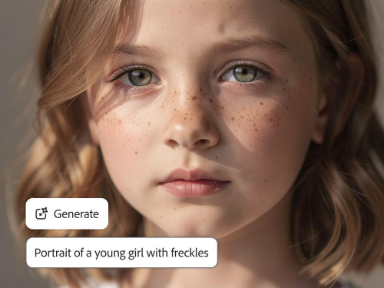 AI-generated portrait of a young girl with freckles.