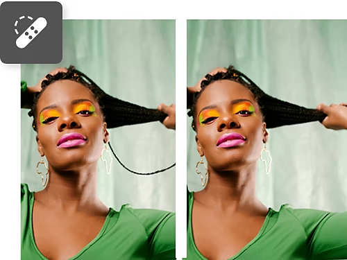 Healing Brush tool used to remove unwanted hair from a photo of a person.