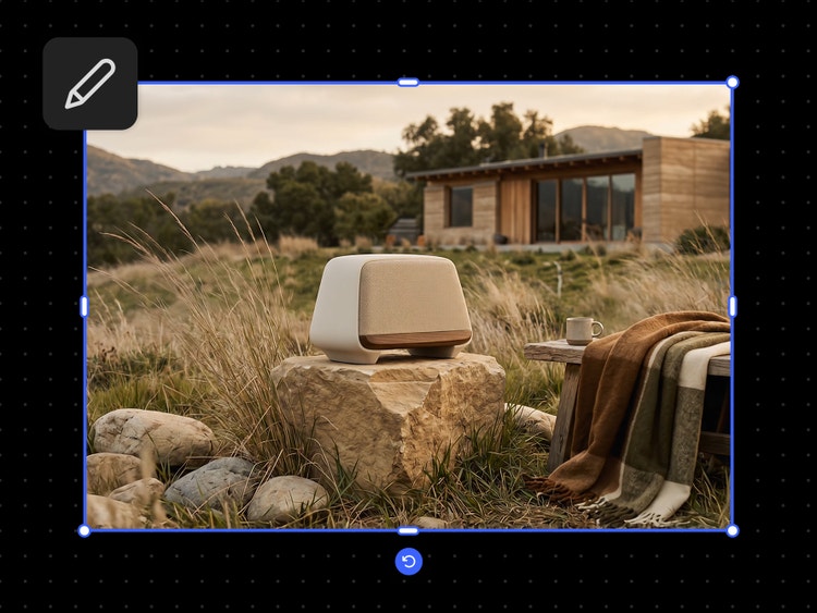 https://main--da-cc--adobecom.aem.page/cc-shared/assets/firefly/video/video-to-video/media_100fd6f4f7edd5378752b3c936a8f2ed9748ebfe8.mp4#_autoplay | Un video de producto de un altavoz de sobremesa pasa de un entorno al aire libre a un dormitorio moderno con una suave iluminación ambiental azul, mientras el altavoz se mantiene como punto focal y el entorno cambia para adaptarse a un nuevo estilo de diseño de interiores