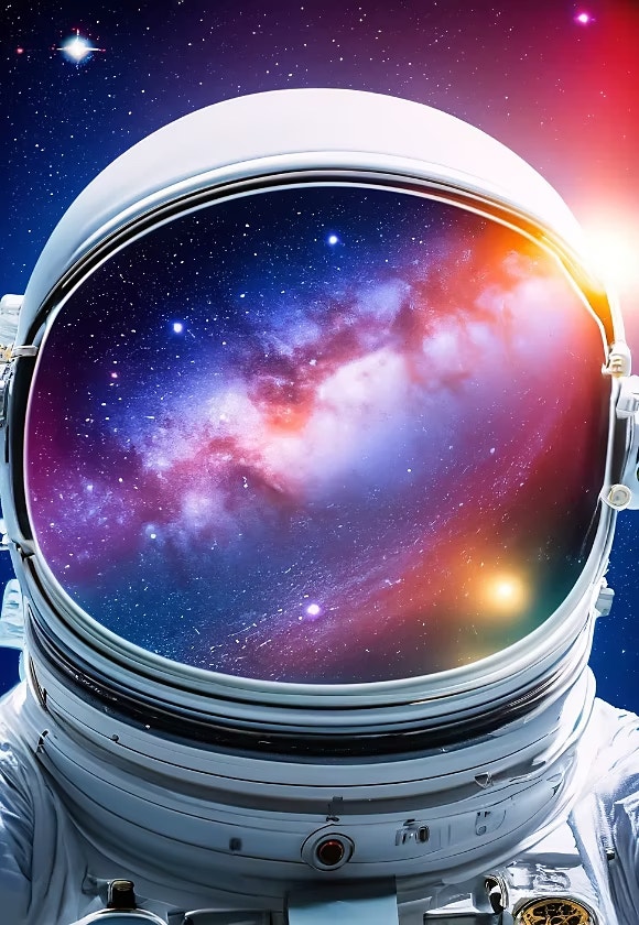 double exposure of the Milky Way galaxy inside the helmet of an astronaut [raw-style = True]
