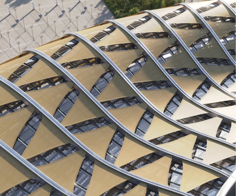 Image d’une ossature de bâtiment incurvée générée par l’IA