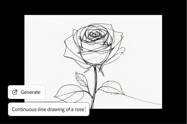 Brīvs zīmējums ar rozi, kas ģenerēts pēc norādes “Rozes nepārtraukts zīmējums”.