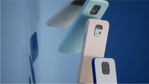 3D atveidojums ar vairākiem krītošiem viedtālruņiem dažādos maciņos