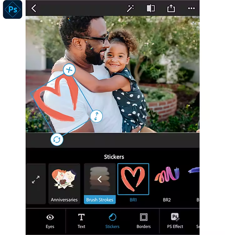 إضافة الملصقات إلى صورة باستخدام Photoshop Express
