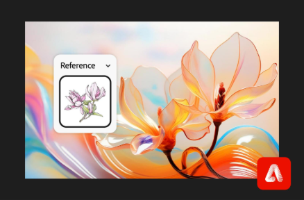زهور واقعية بدرجات برتقالية دافئة وخلفية باستيل مع تراكب صورة مرجعية مرسومة في أداة الذكاء الاصطناعي لتحويل الرسم إلى صورة