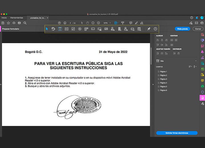 Imagen de herramientas de Adobe Acrobat sobre insertar elementos