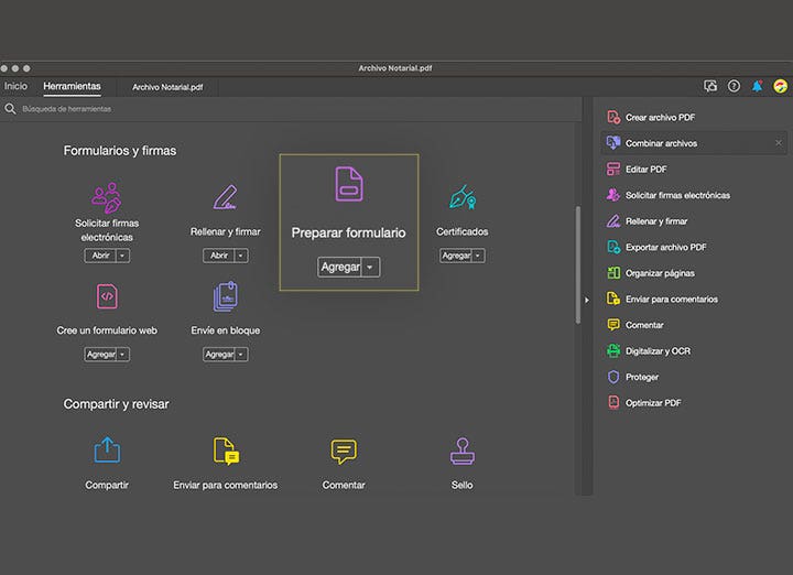 Imagen de herramientas de Adobe acrobat sobre crear y rellenar PDF