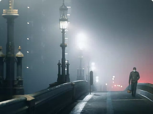 Puente con niebla de noche